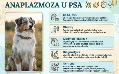 Pies z objawami choroby odkleszczowej: apatia, gorączka, kulawizna. Informacje o anaplazmozie u psów.