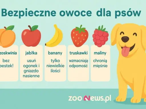 Czy pies może jeść brzoskwinie bez pestek? Tak, jak i jabłka, banany, truskawki i maliny. Wesoły piesek cieszy się bezpiecznymi owocami.